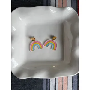 Pastel Rainbow Acrylic Dangle Earrings Pink Yellow Blue Statement Earrings thumbnail 5