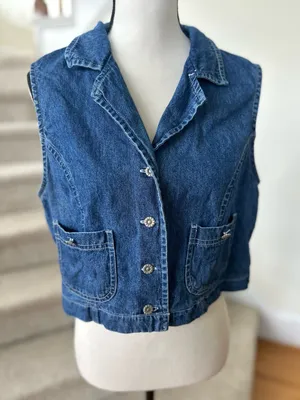 Vintage Denim Daisy Button Sleeveless Vest Cottage Western Boho Whimsygoth thumbnail 1