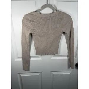 Gilly Hicks Light Brown/Beige Cropped Cardigan Size XS Ribbed Lightweight thumbnail 5