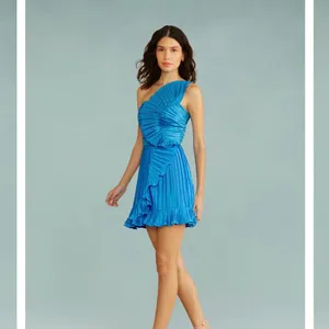 Amur Kelce Cobalt Blue Pleated Flounce Mini Dress thumbnail 3