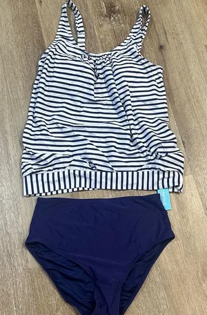 Striped Navy and White Women's Swim Set tankini thumbnail 1