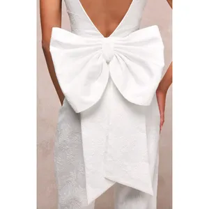 NEW Lulus Exceptional Vision White Jacquard Removable Bow Jumpsuit Bridal XL thumbnail 2