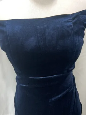 Crystal Doll Navy Velvet Off The Shoulder Formal Maxi Evening Gown Dress Size 1 thumbnail 3