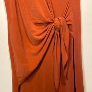 Anthropologie- DREW Twist Front Knotted Mini Dress Rust Orange- Size XS thumbnail 4