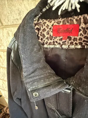Excelled Collection Lined Wool/Polyester Coat Faux Leather Black 1X thumbnail 3