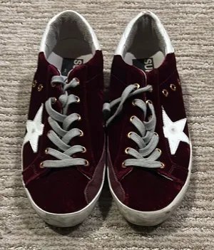 Golden Goose Burgundy and White Sneakers thumbnail 1