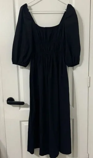 Reformation Bennie Midi 3/4 Puff Sleeve Black Dress Women thumbnail 1