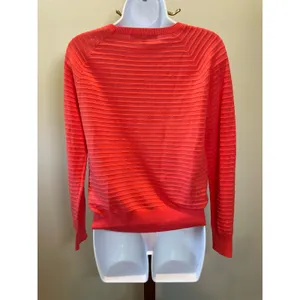 Antonio Melani Lightweight Sweater Size S Orange Sheer Stripe 100 Percent Cotton thumbnail 2