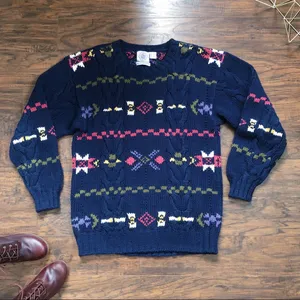 vintage • handknit sweater pullover chunky oversized navy blue 1990s cable knit thumbnail 3