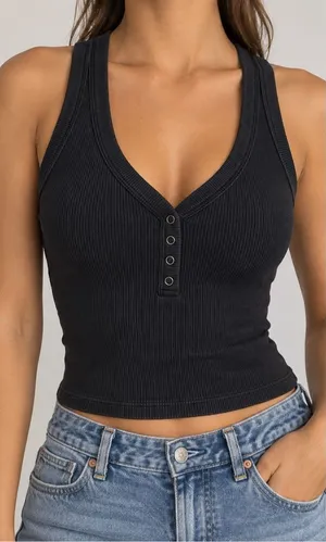 Abercrombie & Fitch XS Black Ribbed Henley Tank Top Y2K Fitted thumbnail 1