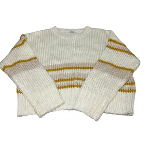 Leche Cream‎ Gold Striped Loose Knit Long Sleeve Sweater L Large Soft Preppy thumbnail 4