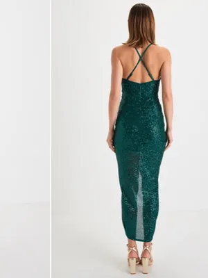 LULUS Sexy Sequin Shimmer Wedding Prom Cocktail Party Flirty Sparkly Midi Dress thumbnail 4