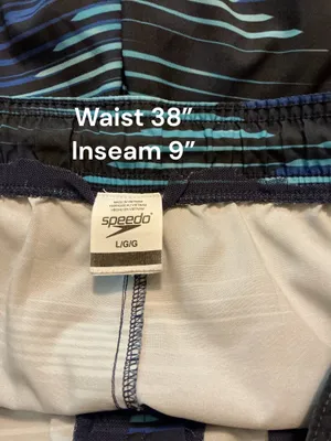 Speedo Men’s Board Shorts Swim Trunks Blue Black Wave Print Size L (38" Waist, 9" Inseam) thumbnail 3