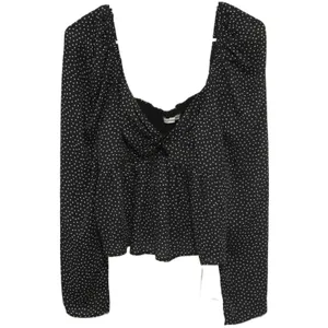 Abercrombie & Fitch Black White Polka Dot Long Sleeve Cropped Blouse Top Size M thumbnail 1