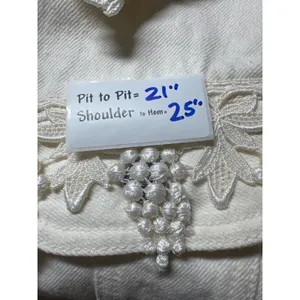 Glitter‎ & Gold Houston Cream Denim Vest Crochet Lace Grape Trim Womens Medium thumbnail 4