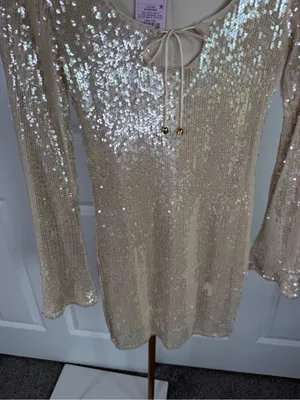 Wild Fable Champagne Sequin Mini Dress XS NWT Long Sleeve Party Holiday Glam thumbnail 3