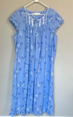 Eileen West Blue Hydrangea Woven Cotton‎ Nightgown S thumbnail 1