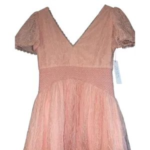 New‎ $595 ALICE & OLIVIA Charlsie Smocked Dress English Rose Pink Lace Long Sz 2 thumbnail 13