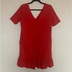 ASOS Red Cotton Ruffle V-Neck Mini Dress Short Sleeve US 4 Coquette thumbnail 4