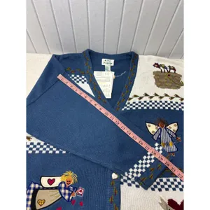 Quacker Factory Blue Garden Angel Embroidered Cardigan Sweater‎ 2X Heart Buttons thumbnail 8