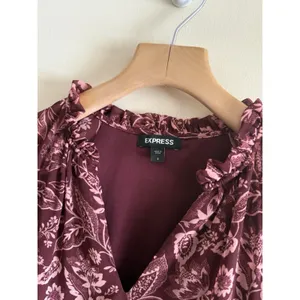 Express burgundy‎ chiffon mini dress Sheer Sleeve Tiered Cottage Small thumbnail 2