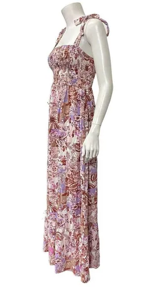 No Comment Women’s floral smocked tie shoulder midi dress small thumbnail 4