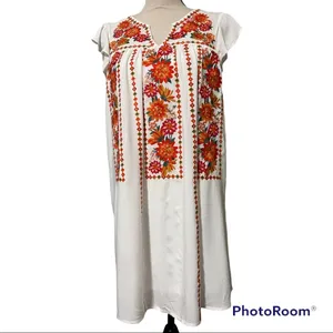 ANDREE by Unit womens SM Ivory White Embroidered dress vneck short sleeve lined thumbnail 13