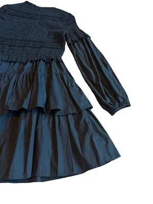 Ulla Johnson Black Smocked Tiered Ruffle Long Sleeve Nadia Dress Size 0 Women's thumbnail 12