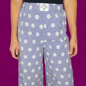 Shein Casual Blue Daisy Floral Gingham Wide Leg Casual Pants thumbnail 8