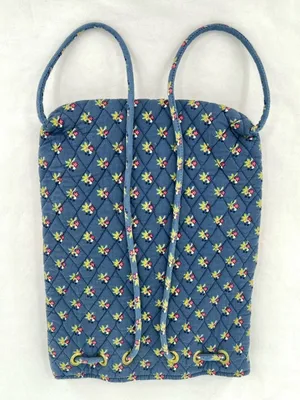 Vintage Vera Bradley Ditty Bag Provencal Blue Quilted Cotton Drawstring Backpack thumbnail 9