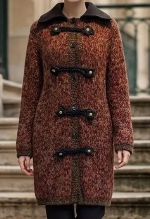 Patricia Barrera Alpaca Wool Leather Knit Toggle Cardigan Coat Chile Handmade L‎ thumbnail 1