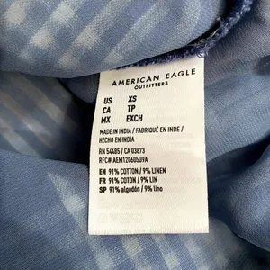 American Eagle Outfitters Puff‎ Sleeve Crop Top Blue Plaid Cotton Linen Size XS thumbnail 8