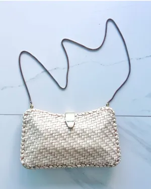Cream clutch with strap woven chain White thumbnail 1