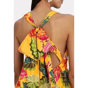Farm Rio Yellow Beaks & Bananas Cotton Maxi Dress Small Tropical Toucan Tiered‎ thumbnail 12