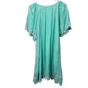 Sundance Aquamarine Embroidered Birds Floral Cotton Boho Beach Dress‎ Size LARGE thumbnail 7