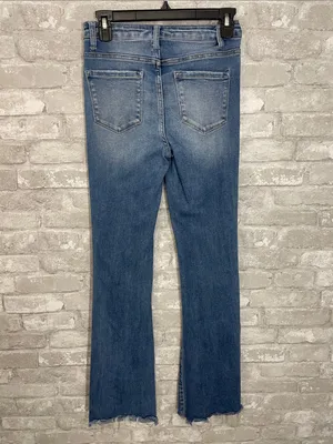 Vervet Flying Monkey Medium Blue Distressed Button-Fly High Rise Flare Jeans thumbnail 3