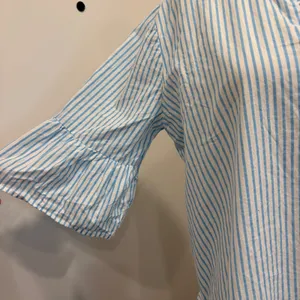 Addison Bay Blue White Striped Tiered Mini Sun Shirt Dress Cotton Poplin Medium thumbnail 6