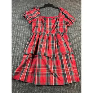 COPPER KEY Plaid Tiered Mini Dress Women Large Red Puff Sleeve Square Neck‎ NWT thumbnail 4