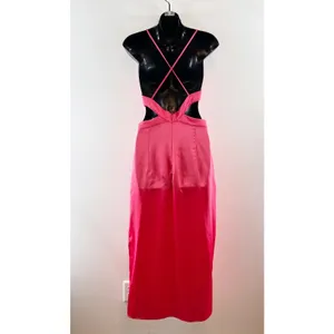 Zara Satin Sleeveless V-Neck Slip Midi Dress with Waist Cutout Pink Medium thumbnail 6