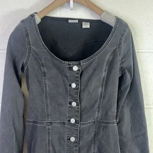 Levi's RTR Veda Denim Dress Charcoal Mini LBD Button Down Chrome Sz XS Jean gray thumbnail 6