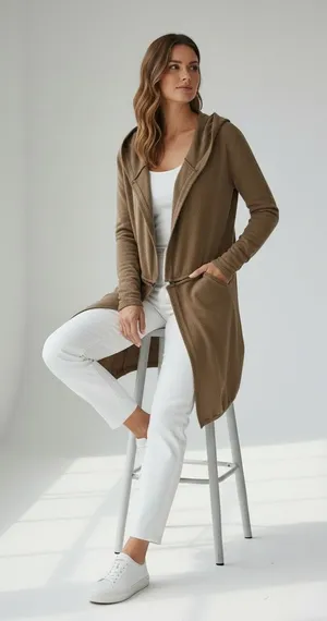 Elaine Kim Convertible Hooded Cardigan Sweater Zip Hem Cotton‎ Size P thumbnail 1