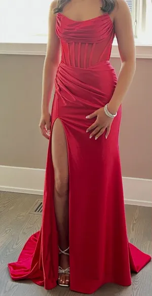 Mori Lee Strapless Red Prom Dress thumbnail 1
