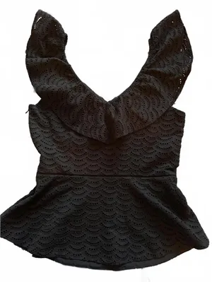 White House Black Market Black Eyelet Peplum Top Size 4 thumbnail 2