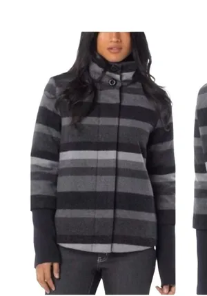 Prana‎ Lily Wool Blend Jacket Women Small Grey Striped Gorpcore Full Zip Coat thumbnail 1