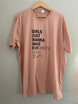 Girls Just Wanna Have Fundamental Human Rights Pink Tee 2X Girl Power Casual thumbnail 1