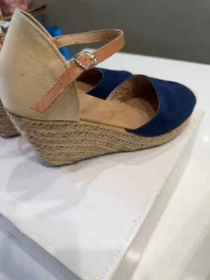 Dream Paris Navy and Cream Canvas Espadrille Wedges thumbnail 4