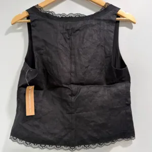 kourt Odette Linen Black Tie Front Minimalist Romantic Airy Lace Trim Top NWT 6 thumbnail 6