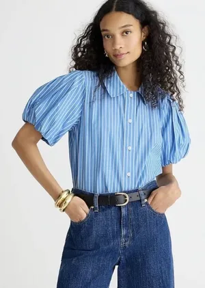 J. CREW Gamine Puff Sleeve Shirt in Stripe Size 4 thumbnail 1
