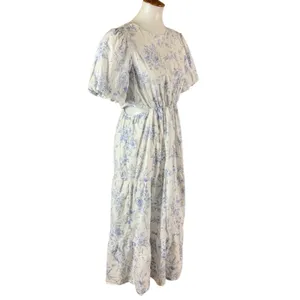 Indigo‎ Rose Blue Floral Puff Sleeve Tiered Midi Dress Cottagecore 10 thumbnail 3
