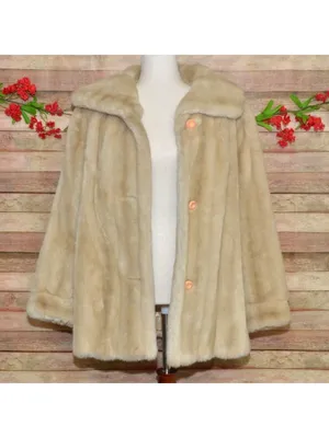 Vintage Dubrowsky & Joseph Faux Fur Coat Size 14 Cream Beige Plush Mod Jacket thumbnail 2